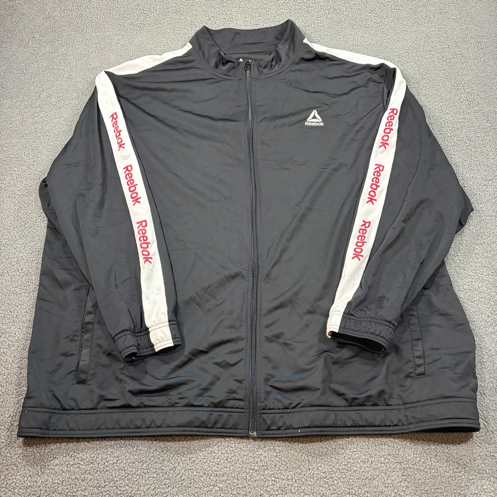 Reebok Track Jacket Mens 4XL Black Tape Logo Full Zip Athletic DXLF19121 Sport
